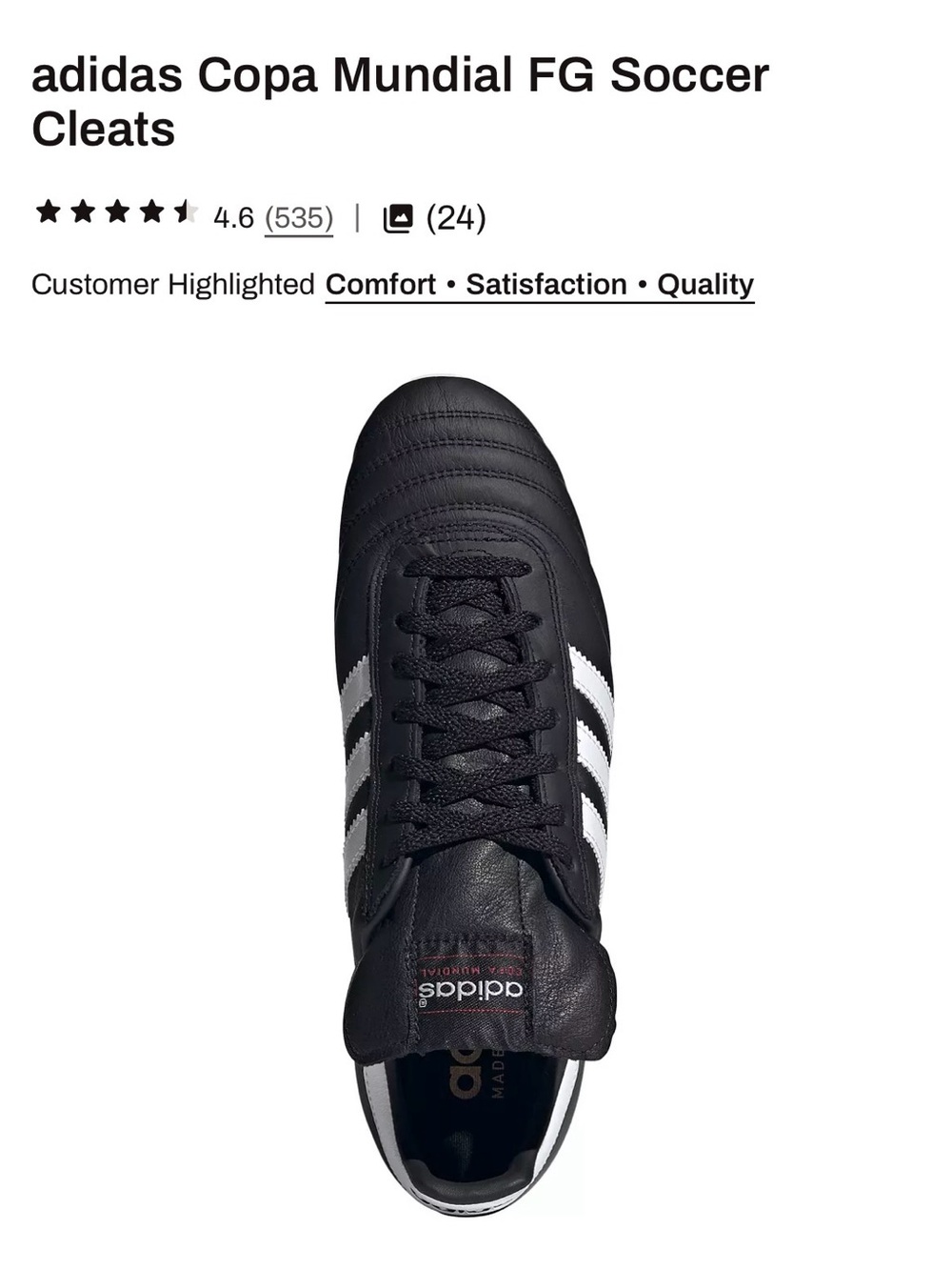 adidas Copa Mundial FG Soccer Cleats - Black/White